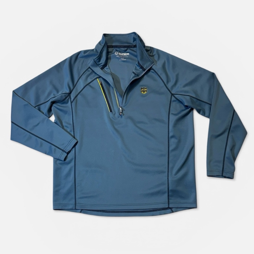 Sunice mens L Large blue solid performance 1/4 zip performance golf sweater EUC